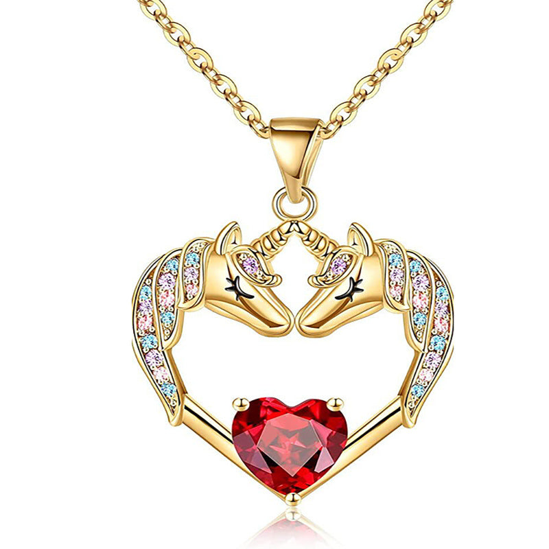Wholesale Unicorn Heart Diamond Necklaces